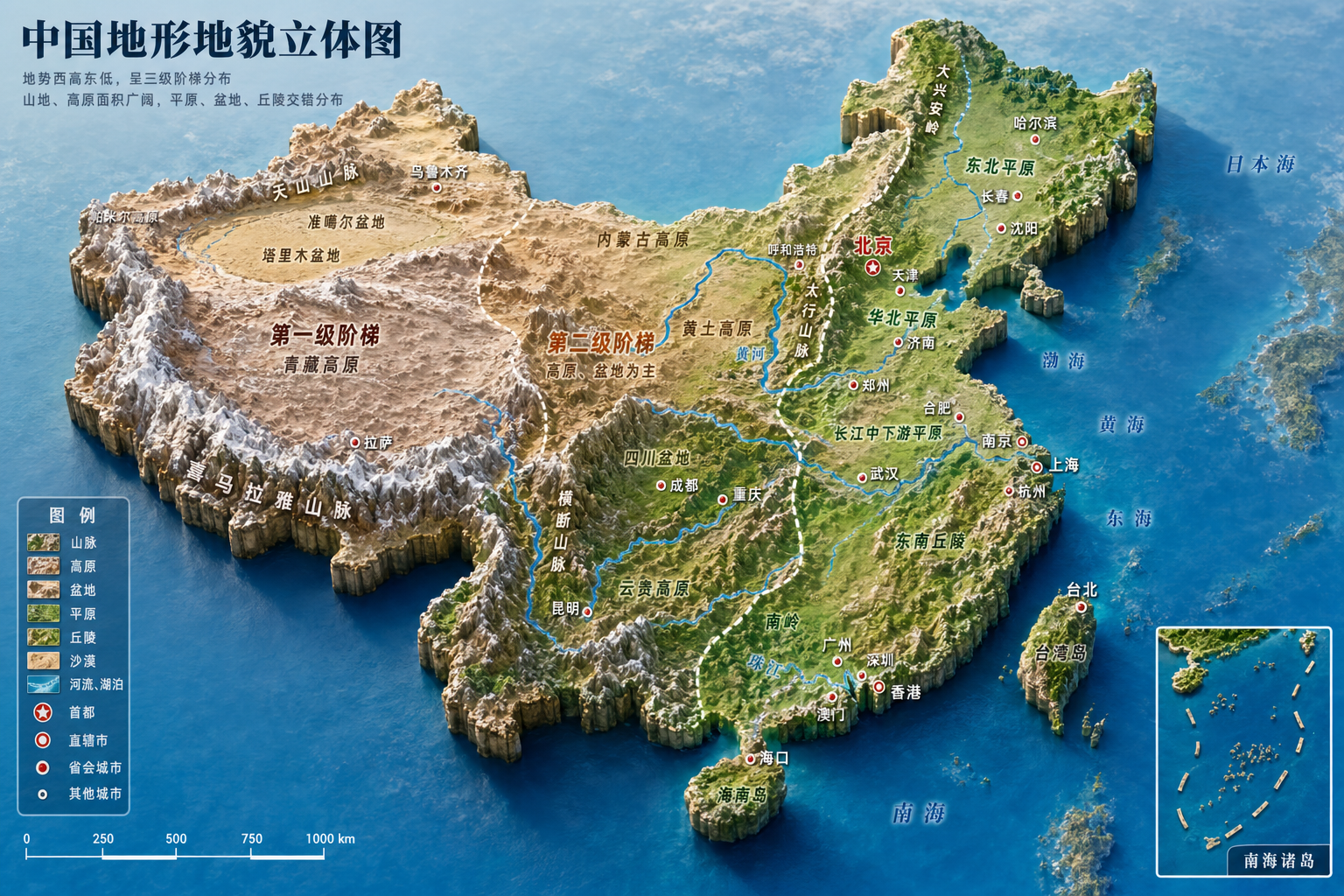 中国地形地貌立体图